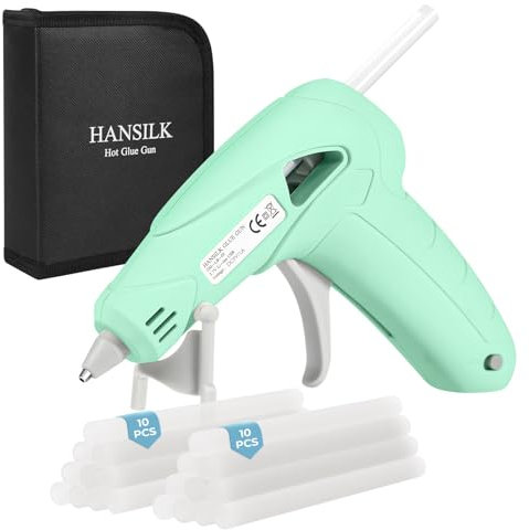 HANSILK Mini pistola de pegamento caliente inalámbrica, recargable por USB, 2200 mAh, tiempo de trabajo de 90 minutos, 20 barras de pegamento (7 x 100 mm) para bricolaje, manualidades, embalaje,