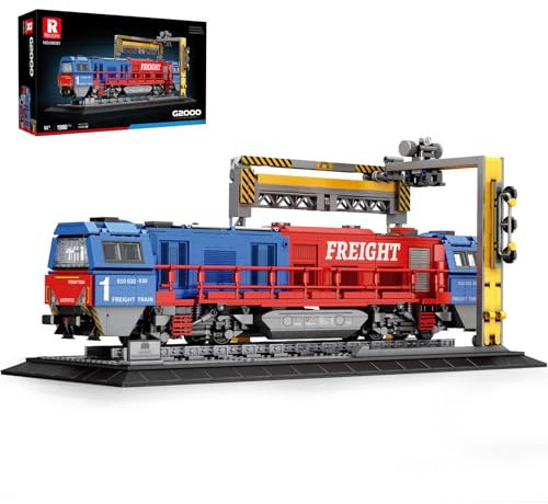 Reobrix Freight Train Building Set with Base, MOC G2000 Classic Train Brick Kit for Adult, 66021 Retro Locomotive Construction Vehicle Home Office Decor Model, Gifts for Teens 14+ (1980PCS)