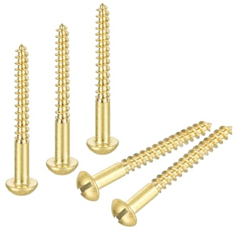 sourcing map Wood Screws M4 x 40mm Slotted Round Head Brass Self-Tapping Screw 30 Pcs