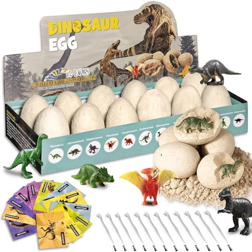 KIDS KING Easter Dinosaur Eggs Dig Kit - 12 Dinosaur Eggs Excavation Science Experiments Kits for Kids 3-12, Dino Birthday Party Favors, Archaeology Digging Activities, Easter Basket/Stocking Stuffers
