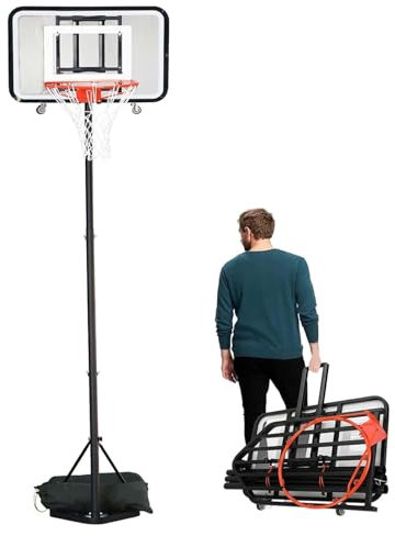 Aro de baloncesto plegable, aro de baloncesto portátil para exteriores con bolsa de arena, altura ajustable de 7.1 pies a 8.9 pies para playa, patio, parque, entrada