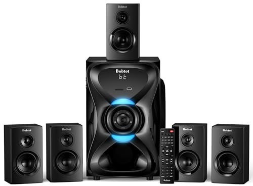 Bobtot Surround Sound Systems Wireless Rear Satellite Speakers - 1000W Peak Deep Bass 8 inch Subwoofer 5.1/2.1 Channel Home Theater System with ARC Optical Bluetooth Karaoke Input