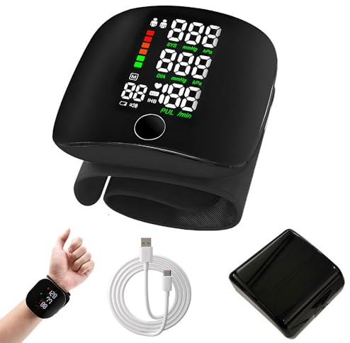 Tensiometro de Muñeca, Tensiómetro De Muñeca con Pantalla Táctil Led, Tensiómetro de Muñeca con Memoria de Lectura de 99x2 & Salida de Voz Automática, Recargable