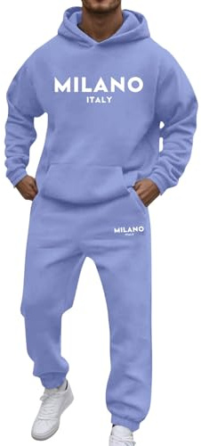 Survêtement en coton pour homme - Survêtement d'intérieur - Tenue décontractée - Sweat à capuche à manches longues avec poche et pantalon avec cordon de serrage - Imprimé lettres tendance