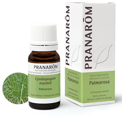Pranarôm Olio essenziale Palmarosa Bio, 100% chemiotipato, Cymbopogon martinii var motia, Parti aeree, respirazione, prevenzione morsi, vie urinarie, comfort femminile, cura della pelle, 10 ml