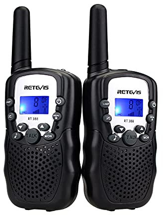 Retevis RT388 Walkie Talkie Kinder,Funkgerät große Reichweite Spielzeug für 3-12 Jahren Junge,8 Kanäle VOX Taschenlampe,Geschenke für Radfahren,Camping (1 Paar, Schwarz)