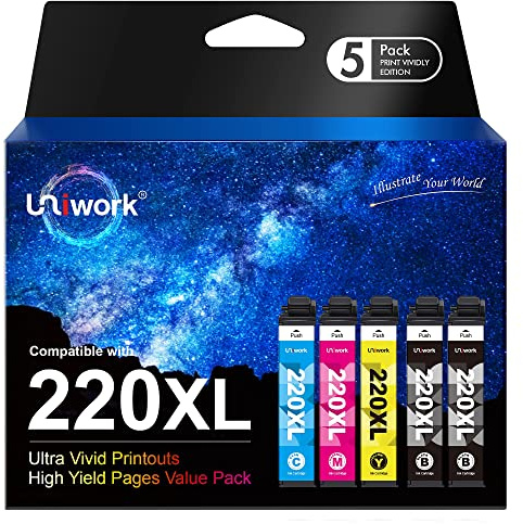 Uniwork Remanufactured Replacement for Epson 220 Ink Cartridges 5 Pack