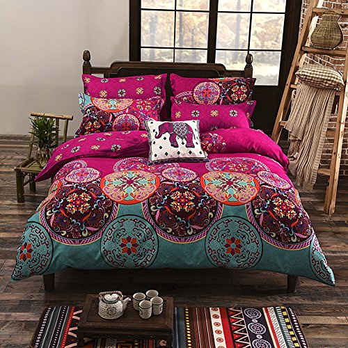 DOTBUY Copripiumino Letto Matrimoniale 220x240cm, Set di Biancheria da Letto Reversibile Stile Bohemien, Copripiumino in Mandala Microfibra 3 Pezzi