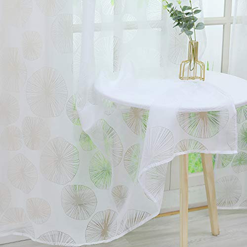 Delien Voile Gardine mit Ausbrenner Lotus Blatt Motiv transparenter Vorhang mit Ösen Wohnzimmer Gardinenschals BxH 140x225cm Weiß, 1 St.