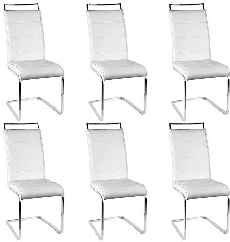 IUSOT Esszimmerstuhl mit Hoher Rückenlehne, 6er Set, Schwingstuhl, Klassisch, Weiß, Kunstleder