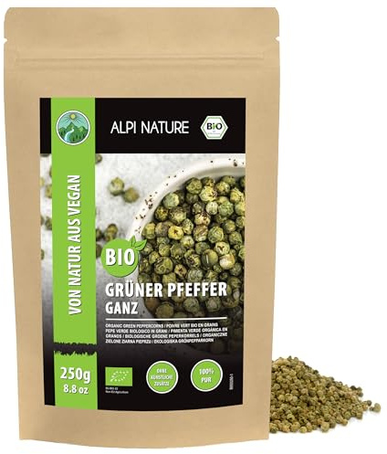 Alpi Nature Gröna Pepparkorn BIO 250g, Ekologisk Hel Grön Peppar, Gröna Pepparkorn för Matlagning