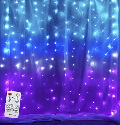Curtain Fairy Lights Teal Blue Purple Ombre with Remote, Led String Lights for Girls Room Mermaid Unicorn Twinkle Wall Hanging Frozen Turquoise Lavender Lilac