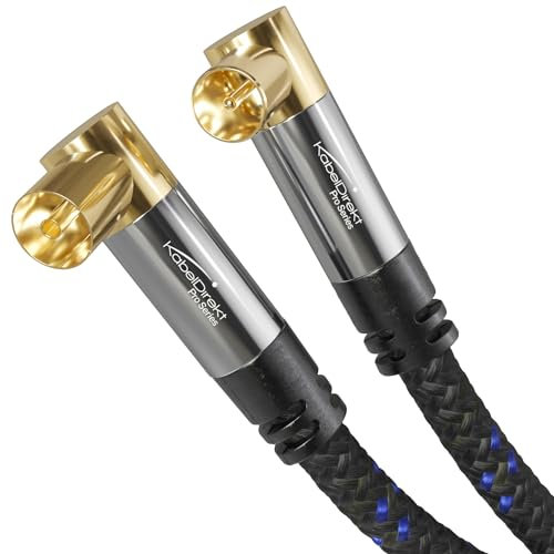 4K aerial cable Nylon braided, TV cable 90° angled connectors – 2m – with break-proof metal plugs for digital & analogue TV (male to female angled connectors for DVB-C, DVB-T, DVB-S) – CableDirect