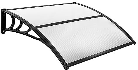 RELAX4LIFE Vordach für Haustür 122 x 99 cm, Überdachung aus Polycarbonat & Aluminium, Türvordach für Sonnenschutz Regenschutz Windschutz, Pultvordach für Tür Eingang Hauseingang, Grau