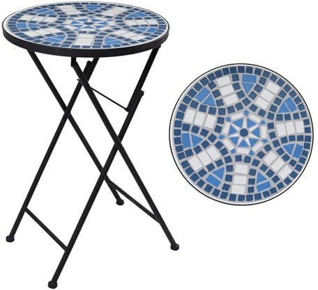VCUTEKA Mosaic Outdoor Side Table, Patio Side Tables with 14 Ceramic Tile Top for Outside, Indoor Accent Table for Yard, Garden, Living Room, Bistro Balcony or Lawn