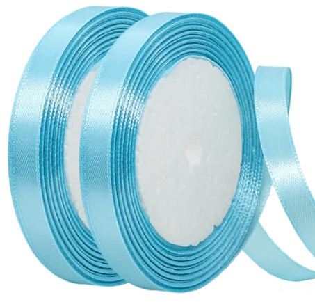 Satinband Hellblau 10mm Breit Geschenkband Satin,44m Satinbänder Hellblau Dick Schleifenband Dekoband Seidenband Geschenkverpackung Stoffband Geschenkbänder für Dekorieren Himmelblaues Band, 1 cm