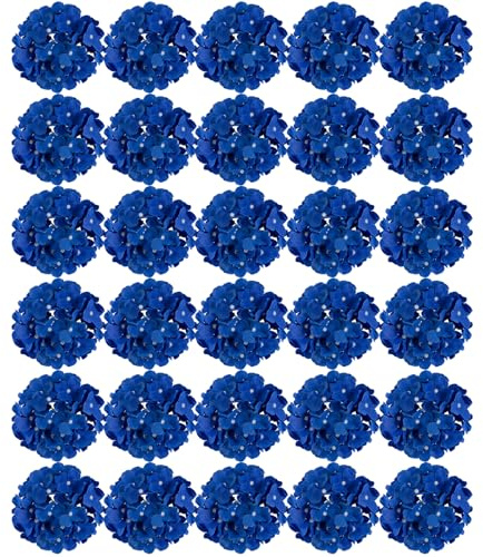 FagusHome Silk Hydrangea Heads 30 Pcs Artificial Flowers Only Heads No Stems Fake Hydrangea Flowers for Home Wedding Decor No Stems (Dark Blue)