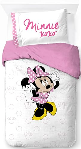 Jay Franco Disney Minnie Mouse 100% Cotton Single Duvet Cover Set - Includes 50 x 70 cm Pillowcase