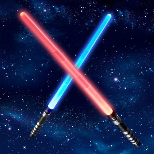 2Pcs Light Up Saber, Light Sabers for Kids with 7 Colors Blasting Flash, Telescopic Lightsaber Star Wars, Great for Party Battles, Outdoor Night Games, Halloween Cosplay and Creative Roleplay