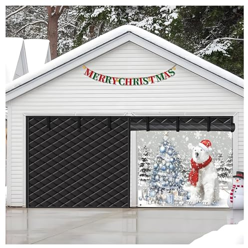 Garageportsisoleringskit passar 2,4x3,0m 3,0x2,7m 4,9x2,1m, magnetisk värmeisolerad dörrgardin for vintern, garageportsskydd for kyla med förtjockad bomull(svart,4.6x2.7M/15x9FT)