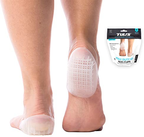 Tuli's Heavy Duty Gel Heel Cups, Cushion Insert for Plantar Fasciitis, Sever’s Disease, Shock Absorption, and Heel Pain Relief, 1 Pair, Regular