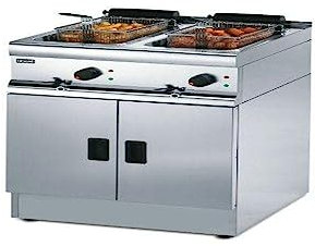 Lincat Twin 6kW 9 Litre Tank Twin Basket Free Standing Electric Deep Fryer (J12), Stainless Steel, 130°C to 190°C, Size: 980(H) x 600(W) x 632(D)mm, Front Oil Drain Tap, Chip Output: < 52kg/hr | J962