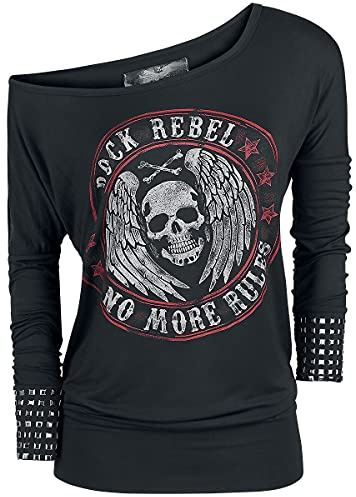 Rock Rebel by EMP Damen schwarzes Langarmshirt mit Print und Nieten XL