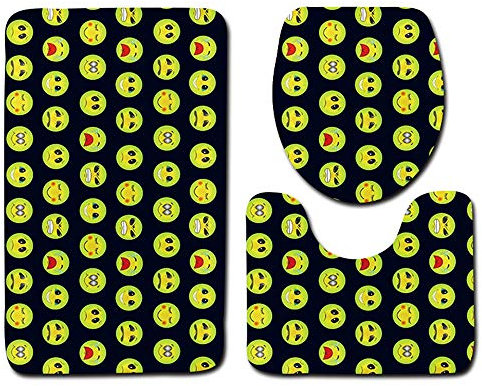 EU-VV Rutschfeste Bad-WC-Matte + U-Form Mat + WC-Sitzbezug,Künstlerisches Bild Fußmatte Bodenmatte Saugfähige Matten Badteppich Schlafzimmer Wohnzimmer Küche Dekoration (Smiley 2)