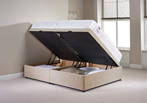 Bed Centre Millbank Ottoman With Quilted Mattress, Mink Chenille Side Lift Divan Storage Bed, Single 4'6 Double 5ft King Size AMAZING (Single (90cm X 190cm))