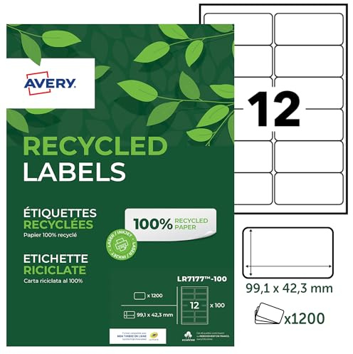 Avery – Pack of 1200 Recycled Labels White 99.1 x 42.3 mm Laser (LR7177-100) Avery