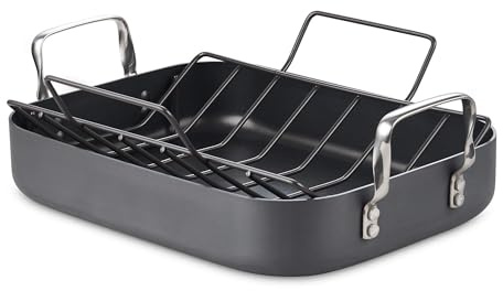 Cooks Standard Asador antiadherente anodizado duro para hornear con estante, 40,6 x 30,5 cm, color negro