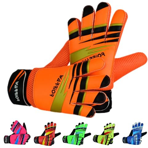 warrior gears Guantes de Portero niños, Guantes de fútbol para niños, con Doble protección en Las muñecas, Naranja, Talla 5, para Edades de 9 a 12 años