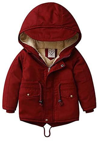 WEONEDREAM Little Boys Winter Jacket Outfits for Toddler 1-8t Hooded Wind Breaker Coats Girls Fancy Outwear Kids Warm Clothes(BurgundyThick,120new)