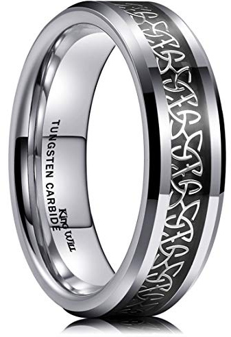 King Will Gentleman, fede nuziale da uomo, in carburo di tungsteno, 8 mm, inserto in fibra di carbonio, comoda da indossare, N 1/2(54.43mm), Tungsteno, Nessuna pietra preziosa
