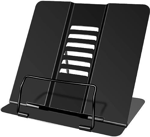 Soporte de Libro para Lectura,Soporte de Lectura,Soporte de Libro de Metal,Atril de Lectura,Porta Receta Atril para Libros Ajustable Soporte de Libros Multifuncional para Recetas Leer Tablet(Negro)