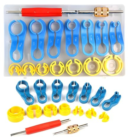 JNNJ 16Pcs Kit de Desmontaje del Tubo de Combustible del Coche, Herramienta de Manguera de Desconexión Rápida de Línea de Combustible, Universal AC Línea de Tuberías Herramientas Desconexión