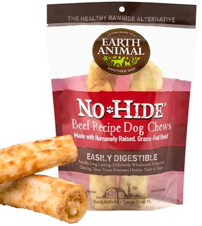 Friandises à saveur de bœuf Moyen Earth Animal No Hide, Naturelles, sans Cuir Brut ; Friandises pour Chiens de Longue durée - Friandises pour Chiens de Race Moyenne (Paquet Unique)
