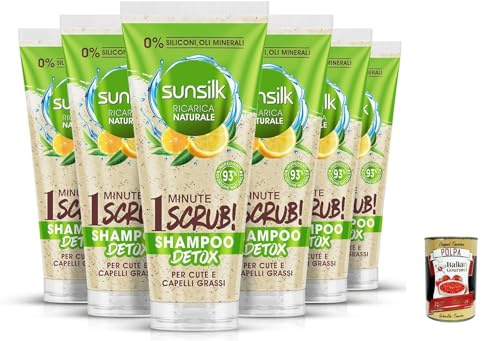 Sunsilk Champú Detox Exfoliante para el Cabello con Té Verde y Limón, Champú Exfoliante para Cuero Cabelludo y Cabello Graso + Polpa Italiana Gourmet 400 g