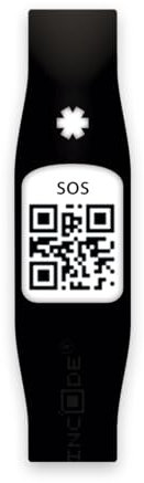 Silincode Qr SOS Silikon-Armband, Notfall, Hilfe, medizinische Hilfe, Gesundheitswesen, Identifizierung, Krankengeschichte, Gesundheitsstatus, Kontakte, Berichte, Alarm, (Größe S, Schwarz)