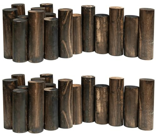 Wood Garden Edging, Natural Wooden Solid Log Fence Border Decorative for Flower Bed Barriers and Landscape Fencing, 6.9 in H x 3.0 ft L, 1.9 in Diameter (2PACK)