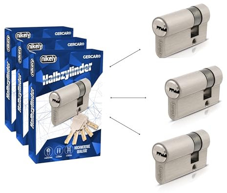 GERCAR Lot de 3 demi-cylindres Pro à fermeture identique 30/10 pour porte de garage - Demi-cylindre profilé avec 15 clés - Serrure de porte de garage de 40 mm - 3 cylindres - Longueur : 40 mm, A : 30