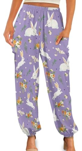 Gzzxiailg Easter Bunny Tai Chi Pant for Womens Yoga Palazzo Harem Pants Long Baggy Sports Joggers High Waist Modal Bloomers Summer Clothing PJ