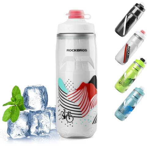 ROCKBROS Gourde de Sport Isotherme Froid, Soft Bidon Vélo VTT en PP5, Bidon d’eau Sans BPA - Tetine Silicone - Maintenir Froid - 620ml