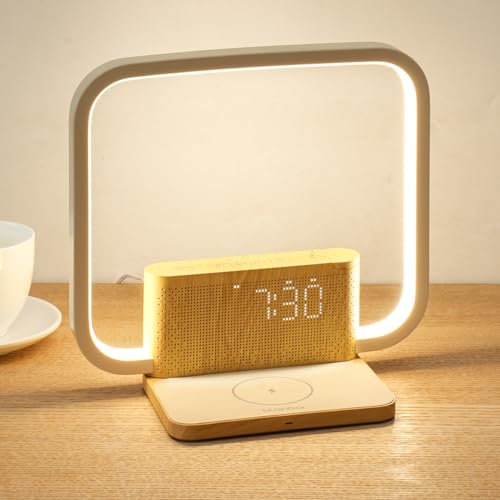 blonbar Tischlampen,3-stufig Touch Dimmbar, 10W Nachttischlampe mit Ladefunktion, Wireless Charger, Lichtwecker Wake Up Licht, Einschlafhilfe Babys & Erwachsene, Nachtlicht für Schlafzimmer Wohnzimmer