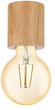 Eglo Plafonnier Turialdo, lampe de plafond au style industriel et vintage, en bois et acier, couleur naturelle et noir, luminaire avec douille E27, certifié FSC