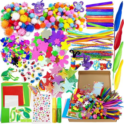 Lubibi Bastelkoffer Kinder, DIY Basteln Bastelkoffer, Bastelmaterial Set mit Pfeifenreiniger Pompons Kulleraugen Bastelmaterial Scrapbooking,Kreativ Bastelzubehör für Mädchen Jungen 2-8 Jahre Geschenk
