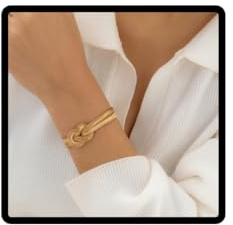 SINLOV Punk Knot Bracelet Gold Shiny Statement Chunk Bracelets Big Hand Chain Jewelry Adjustable for Women (Gold)