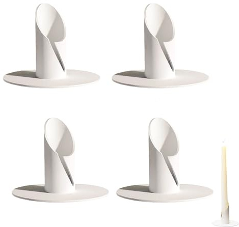 Portavelas, 4 Piezas, 2,2 cm Candelabros para Velas, Portavelas de Metal con Base Redonda, para Decorar Salones, Dormitorios y Mesas, Blanco