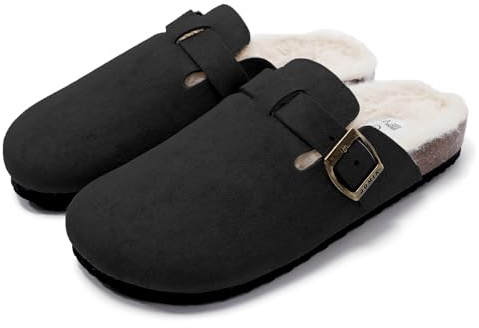 JOMIX Pantofole Donna Invernali Calde Ciabatte Casa Punta Chiusa con Pellicia Sintetica Zoccoli Comode Morbide MD2439 Nero 39