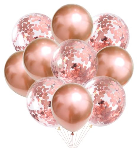 KOBOKO Luftballons Rosegold Set, 10 Stück Rosegold Luftballons Konfetti Luftballons Geburtstag Deko, Partydeko Luftballons Rosa Geburtstag Mädchen, Rose Gold Helium Luftballons Hochzeit Party Deko